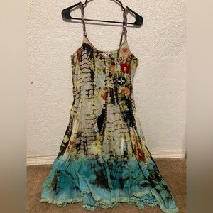 Tianello artistic tie dye midi dress, size M, boho